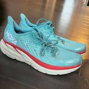 Hoka Clifton 8 Women's Teal and Red Athletic Shoes